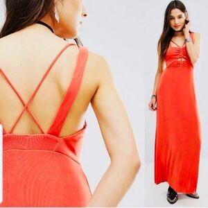 Free People Coral Maxi Dress with Crisscross Back